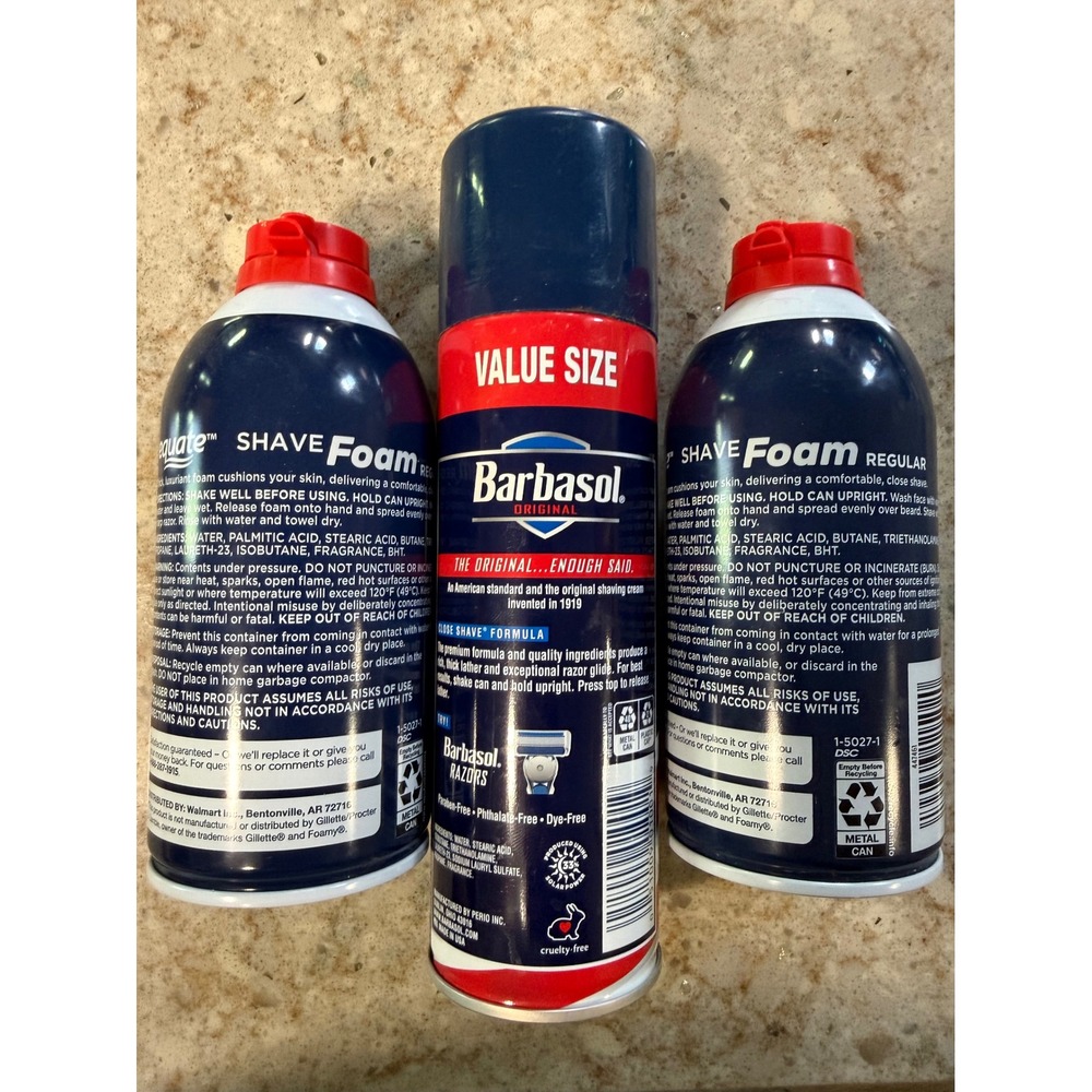 Barbasol Original Shaving Cream 10.5oz and Equate Shave Foam 10oz 3 Pack Bundle - Picture 2 of 3